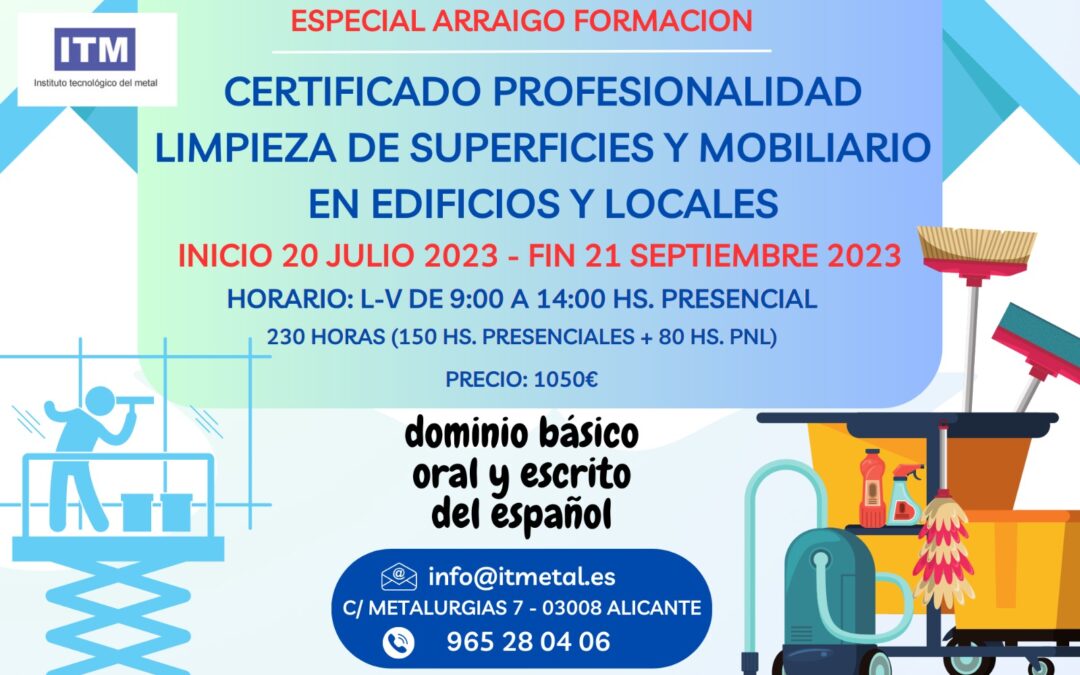 LEY EXTRANJERIA 2022: Certificado de Profesionalidad de LIMPIEZA DE SUPERFICIES Y MOBILIARIO EN EDIFICIOS Y LOCALES